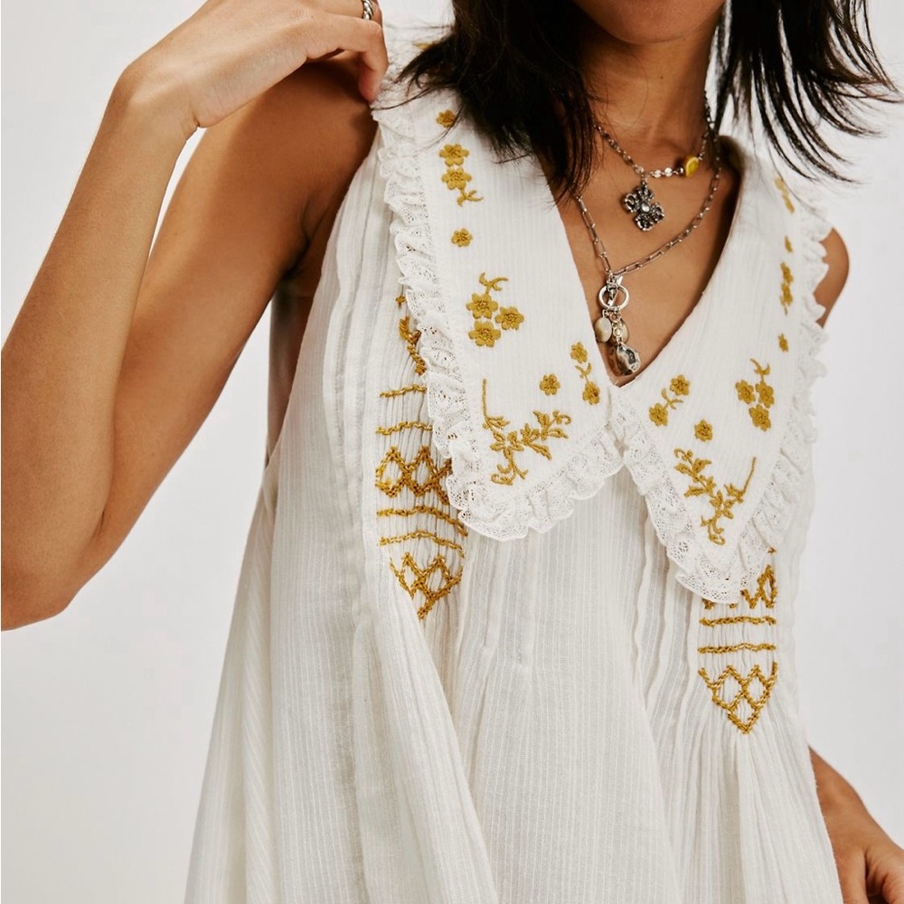 White Dress with Gold Embroidery
